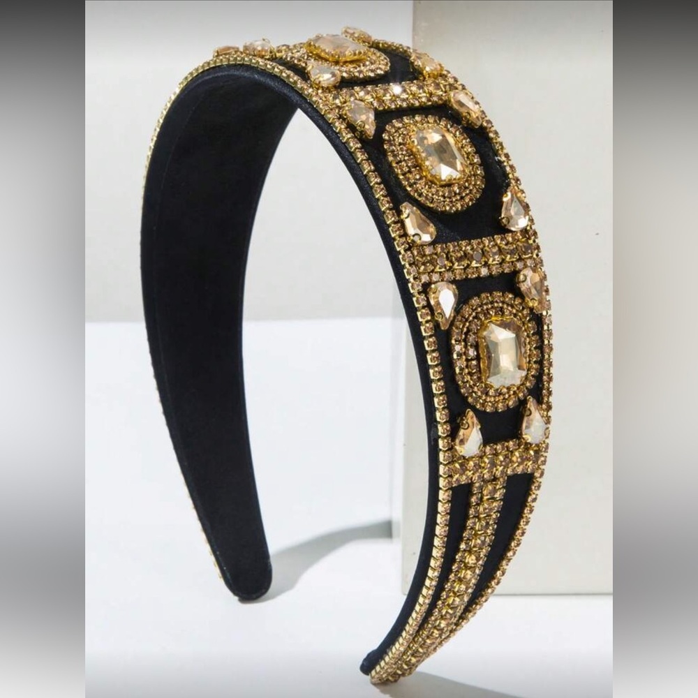 Elegant Black and Gold Rhinestones‎ Embellished Headband